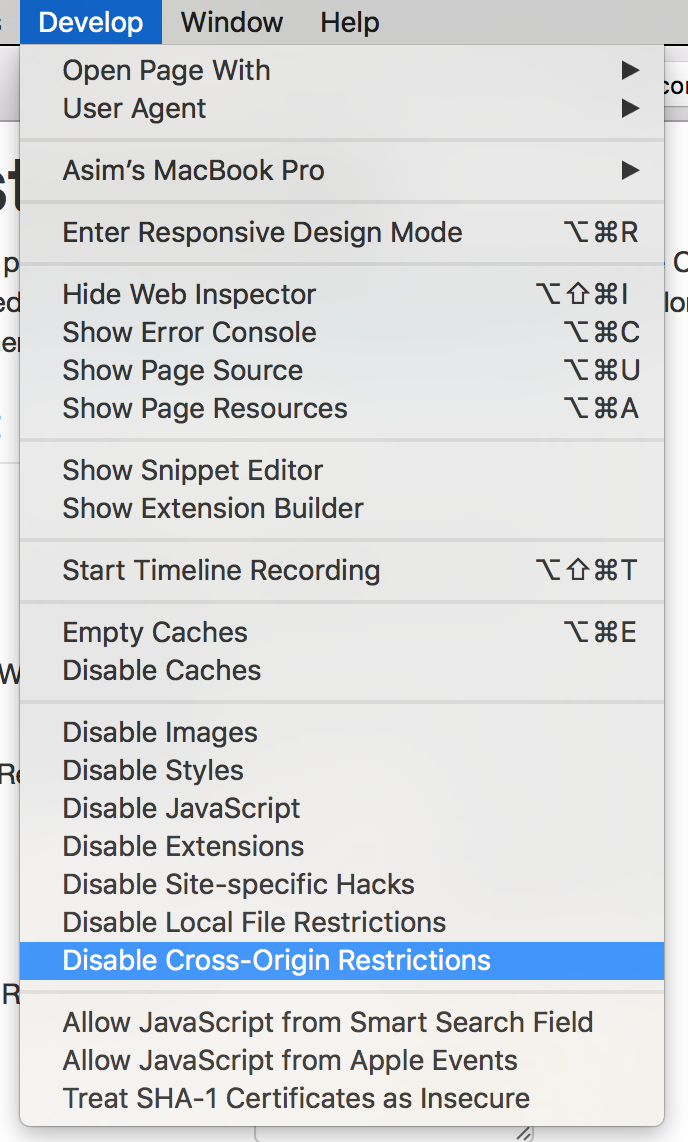 safari develop menu